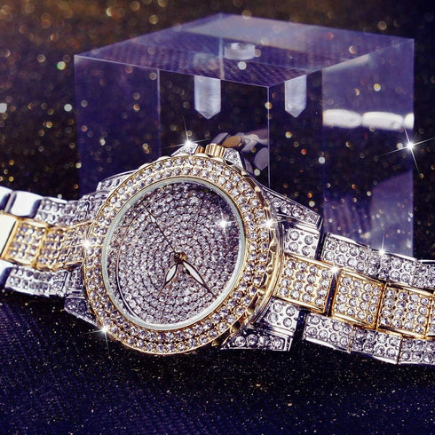 Smalody Round Luxury Women Watch Crystal Rhinestone Diamond Watches Stainless Steel Wristwatch Iced Out Watch with Japan Quartz Movement for Women...