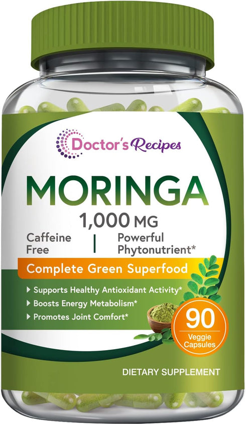 Doctor's Recipes Moringa Capsules, Made with Moringa Powder Organic, 10,800 mg Strength Per Serving, 50:1 Extract, Green Superfood, Skin, Immune &...