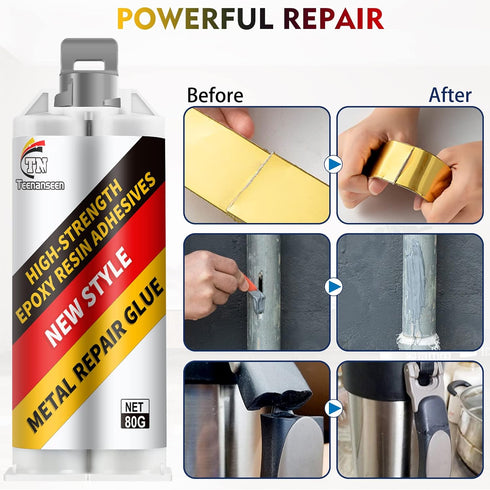 Metal Repair Glue, 2 Pack Professional Grade Metal to Metal Glue Heavy Duty for Metal, Plastics and Ceramics, High-Temperature Heat Resistant Epox...