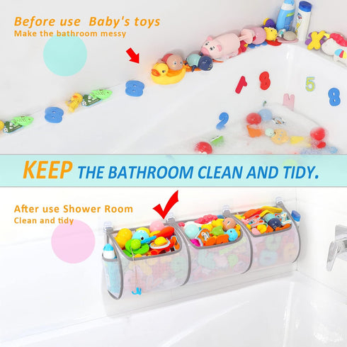 Bathtub Toy Holder?Prevent Spots?Bath Toy Storage Bath Toys for Kids Ages 4-8 30“x8.7”Mesh Bath Toy Holder?let Baby Bath Toys Quick Drying…...