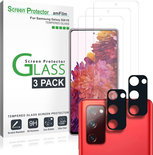 amFilm Tempered Glass Screen Protector and Camera Lens Protector for Samsung Galaxy S20 FE(Fan Edition 5G 2020) 6.5'' with Easy Installation Handl...