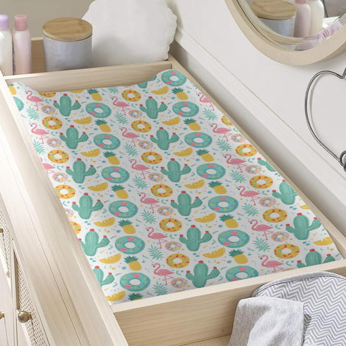Summer Cactus Changing Pad Cover, Summer Beach Prints Baby Nursery Diaper Changing Table Pad Cover, Unisex Summer Pattern Diaper Changing Sheet fo...