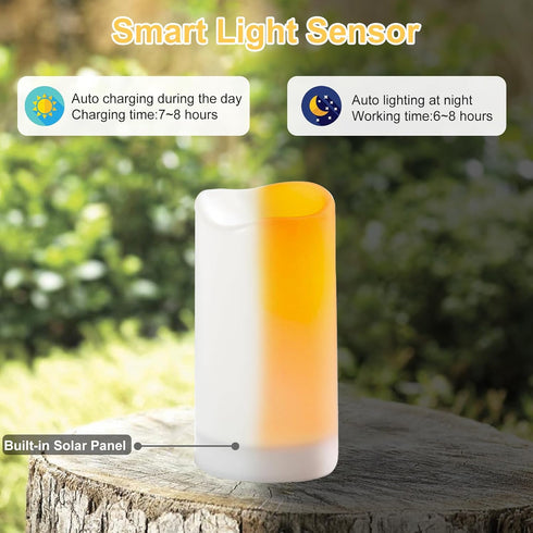 SUNNYPARK Solar Candles Outdoor Waterproof, Solar Powered Assorted Flameless Pillar Candles for Patio Lanterns 3’’x 6’’ Set of 2...