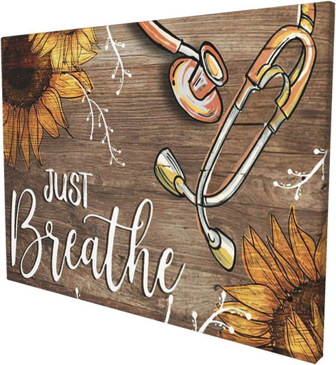 Sunator Just Breathe Canvas Wall Art Beautiful Sunflower And Medical Stethoscope Inspirational Pictures Motivational Quotes Poster Framed Wall Dec...