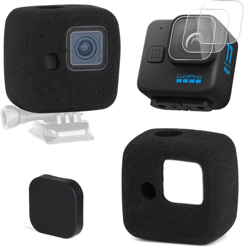 HSU Windslayer Cover and Lens Screen Protector for GoPro Hero 11 Black Mini, Windslayer Cover (2 Pack) + Screen Protector (3 Pack) + Lens Cap, Vid...