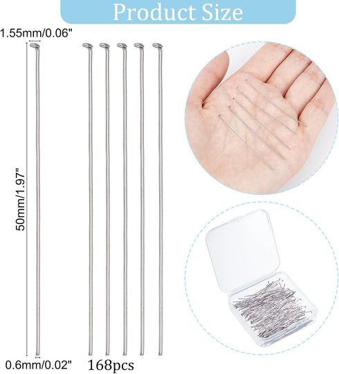 PH PandaHall About 168 Pcs 304 Stainless Steel Flat Head Findings Eye Pin Length 2 Inch 23-Gauge for Jewelry Making...