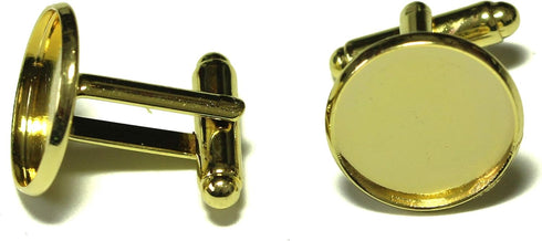 ALL in ONE Cufflinks Cuff Links Button Cabochon Blank Trays Frame with Clear Glass Dome (Gold 16mm - 10 Sets)...