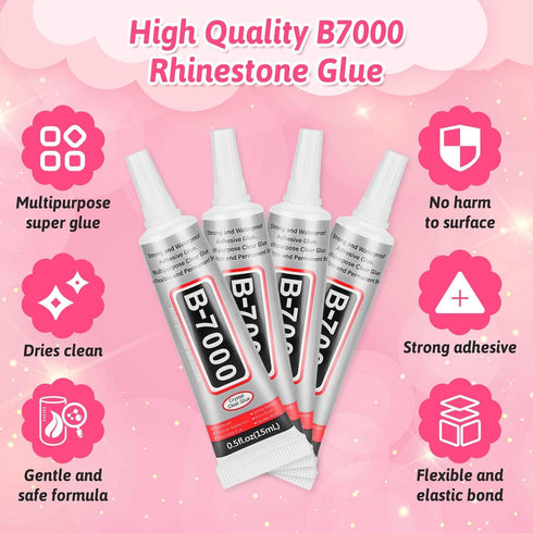 Audab B7000 Glue with 18000Pcs Rhinestones for Crafting, Flat Back Rhinestone Kit Non Hotfix Resin Gems with Clear Jewelry Glue for Clothes Shoes ...