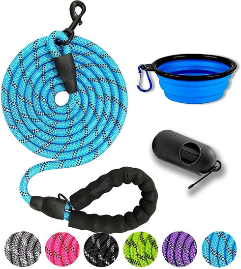 Dog Leash 10FT Thick Durable Nylon Dog Rope - Comfortable Padded Handle Reflective Rope Dog Leash for Medium Large Dogs with Collapsible Pet Bowl ...