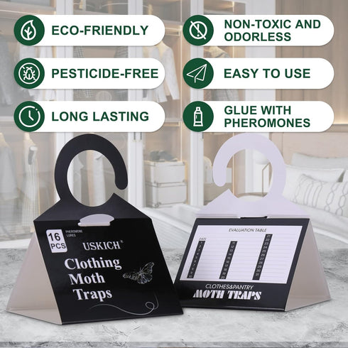 USKICH Clothes Moth Traps with Strength Pheromones |Sticky Glue Trap for Closets and Carpet Moths |Clothing Moth Traps for Feathers, Fur, Wool |Lu...