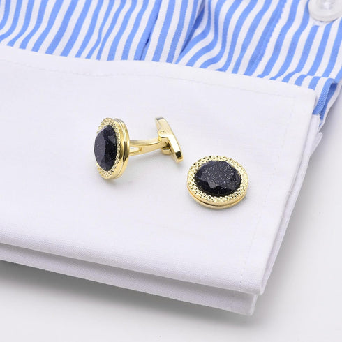 Blue Sandstone Round Men's Cufflinks In Gift Case Silver / 14K Gold Plated Natural Gemstone Cufflinks for Men Jewelry for Wedding Party Business B...