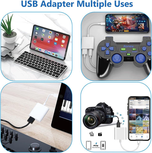 Lightning to USB Camera Adapter for iPhone with Lightning Charging Port USB 3.0 Female OTG Cable for iPad to Connect Card Reader USB Flash Drive U...