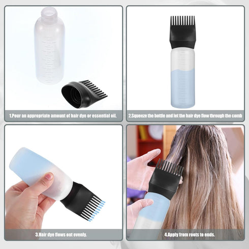 Pimoys 2 Pack Root Comb Applicator Bottle 6 Ounce, Oil Applicator for Hair Dye, Hair Oiling Bottle Applicator Brush with Graduated Scale...
