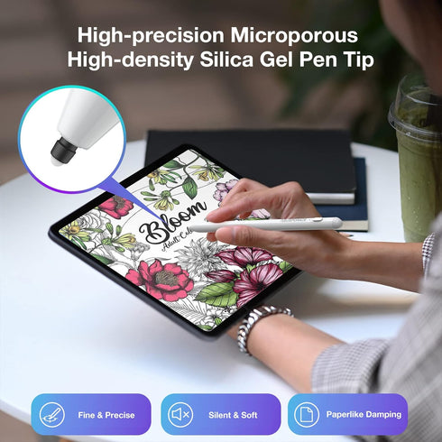Tough Silicone Ball Nib Stylus for iPad, Soft Silent Paper Like Writing, Non-Slip Stylus Tips Active iPad Pencil, Palm Rejection Stylus for iPad P...