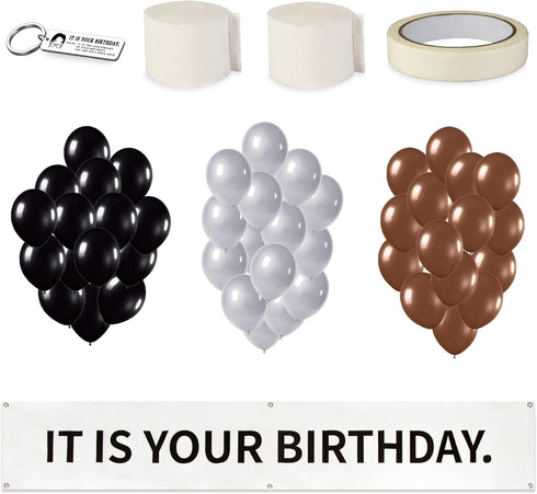 50 PCS It Is Your Birthday Banner Set, The Office Merchandise Vinyl Banner with Metal Hanging Grommets, Balloons, Paper Streamer and Tape for Birt...