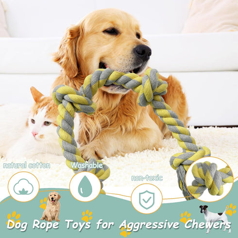 Dog Rope Toy for Large Aggressive Chewers, Heavy Duty Rope Chew Toy Indestructible Tough Tug of War Yellow Dog Toy,3 Feet 5 Knots Interactive Cott...