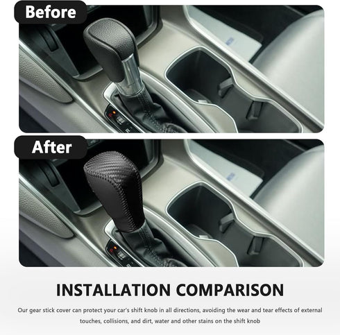 Carbon Fiber Car Gear Shift Knob Cover,Leather Stick Shift Cover with Needle & Thread,Stylish Car Decorations Car Shift Knob Cover Compatible with...