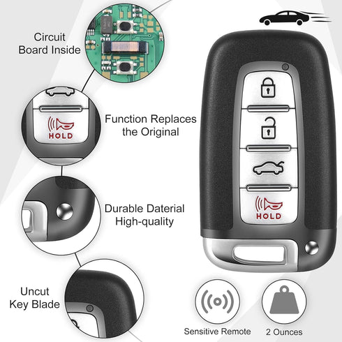 Key Fob Fit for Hyundai 2012-2013 Elantra, 2011-2014 Sonata, Azera, 2009-2014 Genesis Smart Remote Compatible with Kia 2011-2013 Optima, 2011-2013...