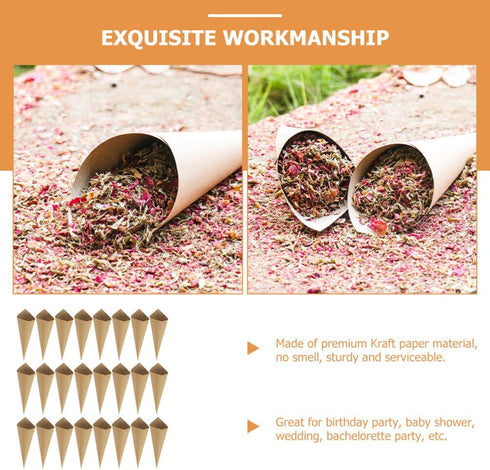 HOLIDYOYO 120pcs Wedding Confetti Kraft Paper Cones,Party Vintage Cones Bouquet Petals Candy Bags Boxes Flower Holder -Kraft Paper Mache Cones...