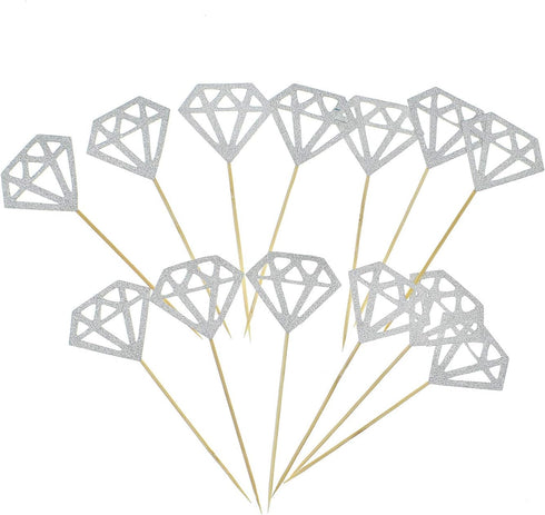 50 Pack Cupcake Toppers Silver Glitter Diamond Cakes Toppers Cupcake Decor Party Cake Decoration Supplies...