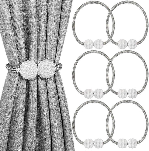 Melaluxe 6 Pack Magnetic Curtain Tiebacks, Decorative Curtain Holdbacks for Window Décor (Grey)...