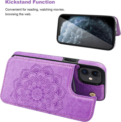 Vaburs Compatible with iPhone 12 and iPhone 12 Pro Case Wallet with Card Holder,Embossed Mandala Pattern Flower PU Leather Double Magnetic Buttons...