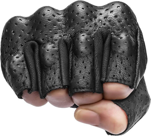 Superbike Fingerless Motorcycle Gloves Men’s Leather Motorcycle Racing Gloves Hard Knuckle Armored(G11-Black,XL)...
