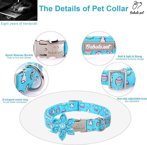 Dog Collar Easter Gift with Flower Tie, Rabbit Egg male Dog Collar with Safety Metal Buckle Adjustable Puppy Collars for Small Medium Large Boy & ...