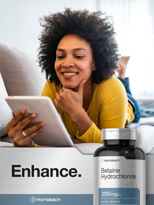 Horbaach Betaine HCl 1200mg | 180 Capsules | Betaine Hydrochloride Supplement | Non-GMO, Gluten Free...