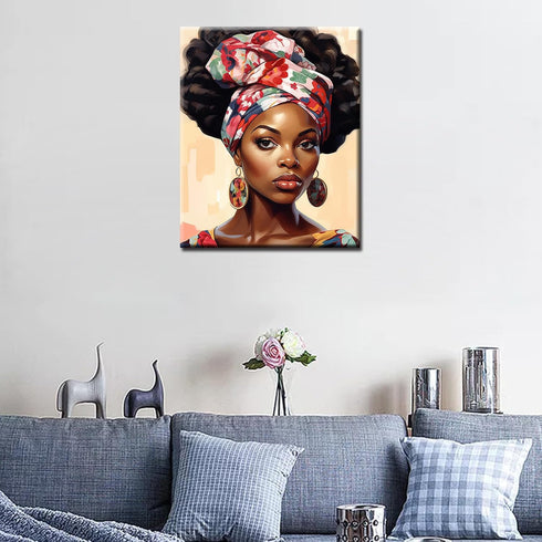 Black Woman African Wear Traditional Headscarf Paint by Numbers Kits 16x20 inch Canvas DIY Oil Painting for Kids, Students, Adults Beginner with B...