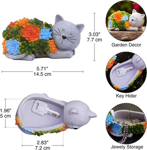 Outdoor Cat Key Hider Statue - Cute Succulent Cat Hide a Key Outdoor Decorative - Small Gift Box for Women, Home Decor & Cat Gifts (Cat)...