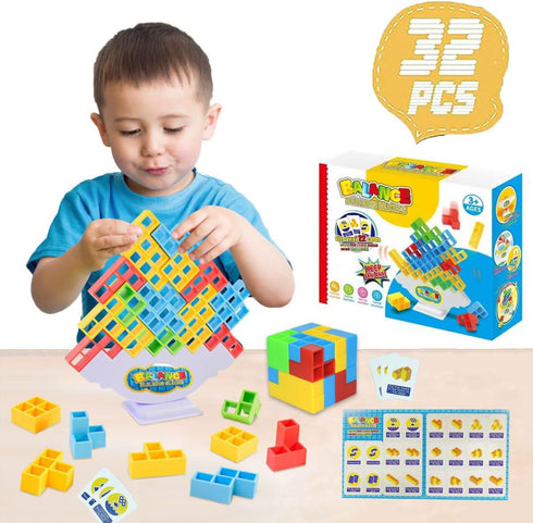 32 PCS Tetra Tower Game,Stacking Blocks Game, Board Games for 2 Players+ Family Games, Parties, Travel, Kids & Adults Team Building Blocks Toy...