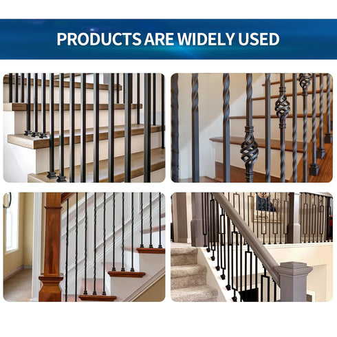 Iron Baluster Shoes Stair Balusters Stair Flat Shoe with Screw for 1/2" Square Balusters,Copper Baluster Wrought Iron Spindles Shoes Metal Spindle...