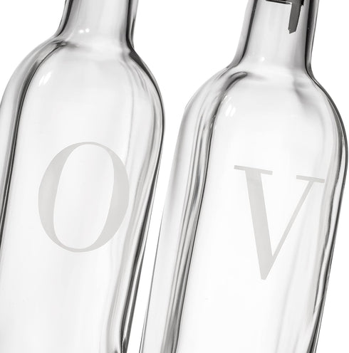 GREENOLIVE Olive Oil and Vinegar Dispenser Set - 17 oz. Glass Bottles with No-Drip BPA-Free Spouts - Stylish O and V Identifiers for Kitchen and D...