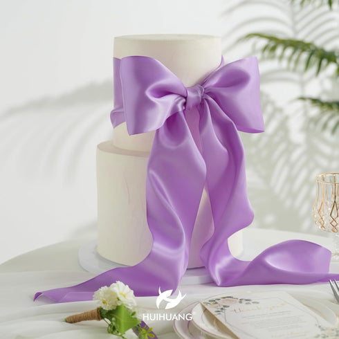 HUIHUANG Lilac Satin Ribbon 4 inch Wide Liliac Purple Ribbon Double-Faced Satin Ribbon for Wedding Chair Sash Bridal Shower Decor Large Bows Makin...
