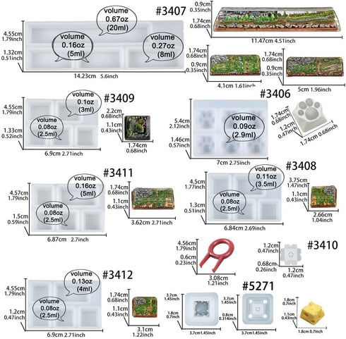 Keycaps Epoxy Resin Casting Molds Set for Mechanical Gaming Keyboard Polymer Clay Crafts 7 Silicone Trays with Key Puller...