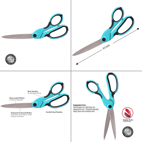 SINGER 00562 9-1/2-Inch ProSeries, Heavy Duty Bent Sewing Scissors, Teal - For Cutting Fabric, Denim, Paper & More (Three-Pack)...