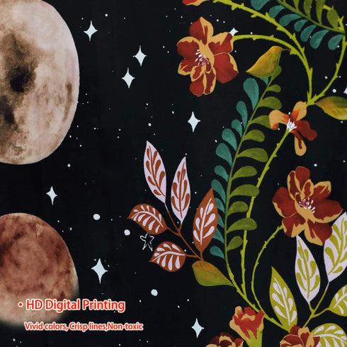 Lifeel Moonlit Garden Tapestry, Moon Phase Surrounded by Vines and Flowers Black Wall Decor Tapestry 60×80 inches...