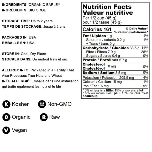Food to Live Organic Hulled Barley, 8 Ounces – Non-GMO, 100% Whole Grain, Kosher, Vegan. Suited for Home Brewing, Grinding. High Fiber. Great for ...