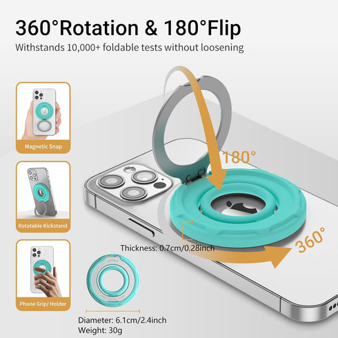 OPSO Magnetic Phone Ring Holder for MagSafe, 360 Degree Rotation Silicone Finger Ring Grip Stand Holder, Adjustable Kickstand, Compatible with iPh...