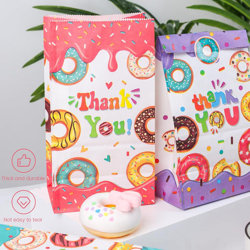 VGOODALL 24PCS Donut Party Favor Bags, Paper Gift Bags Goodie Bags with Stickers Candy Bags for Kids Birthday Party...
