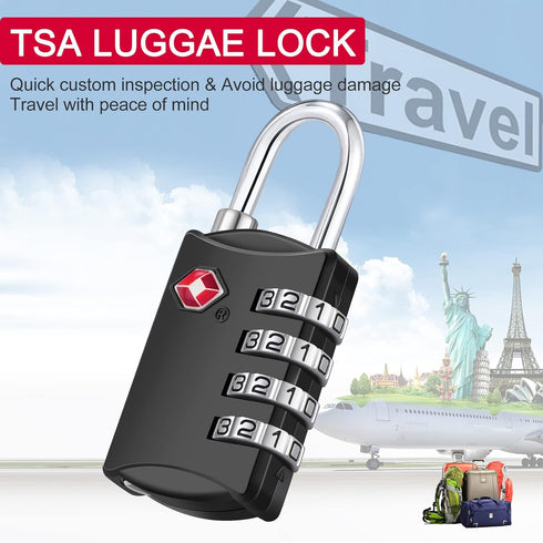 ZHEGE Luggage Lock 4 Pack, 1 Cable, TSA Approved Cable Lock for Backpack, Suitcase, School Gym Locker (Black, 4Pack)...