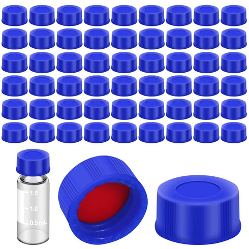 Blue Solid Polypropylene Cap, Red Silicone Septa with Ribbed Thread Screw Cap, Accessary for 1.5ml 18.ml 2ml 9-425 HPLC Autosampler Pack of 100...
