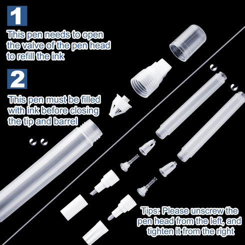 16 Pcs Refillable Acrylic Paint Markers 3 mm 6 mm 15 mm Empty Acrylic Markers White Refillable Paint Pen Round Tilted Flat Head Fillable Paint Pen...