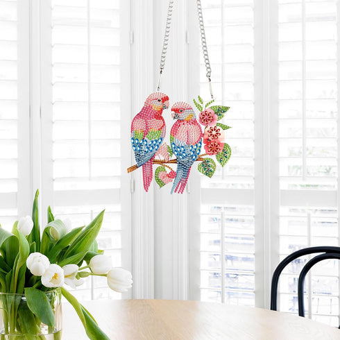 Animal Parrot 5D Diamond Art Painting Kits Hanging Pendants Wall Art Point Drill Crystal Diamond Art Window Pendants for Adults Home Garden Wall D...
