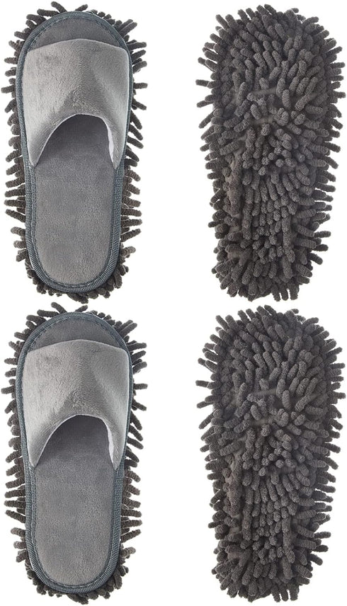 2 Pairs Microfiber Cleaning Mop Slippers for Floor Cleaning House Mop Shoes Men and Women Washable Unisex Dusting Slippers Dirt Cleaning Tool Supp...
