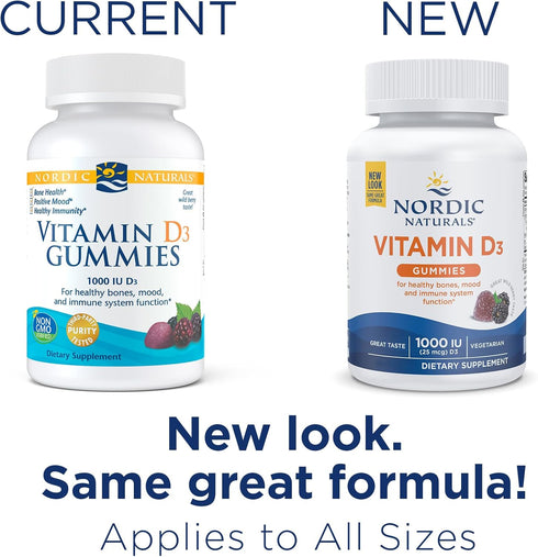 Nordic Naturals Vitamin D3 Gummies, Wild Berry - 60 Gummies - 1000 IU Vitamin D3 - Great Taste - Healthy Bones, Mood & Immune System Function - No...