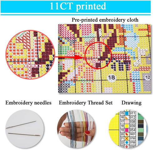 Cow Stamped Cross Stitch Kits for Adults Beginners, DIY Animals Cross Stitch Patterns Kits Printed Dimensions Needlepoint Kits,Crafts Embroidery K...