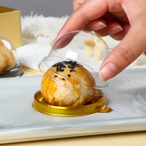 EchoDone 50 Set Clear Plastic Mini Cupcake Boxes Muffin Pod Dome Muffin Single Container Box Wedding Birthday Boxes (Gold)...