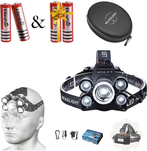 LED Bright Headlight Rechargeable Lamparas (Up to 13 Hours of use) | Head Lights for Forehead - Waterproof Headlamp Battery Powered, 10000 LM (Inc...